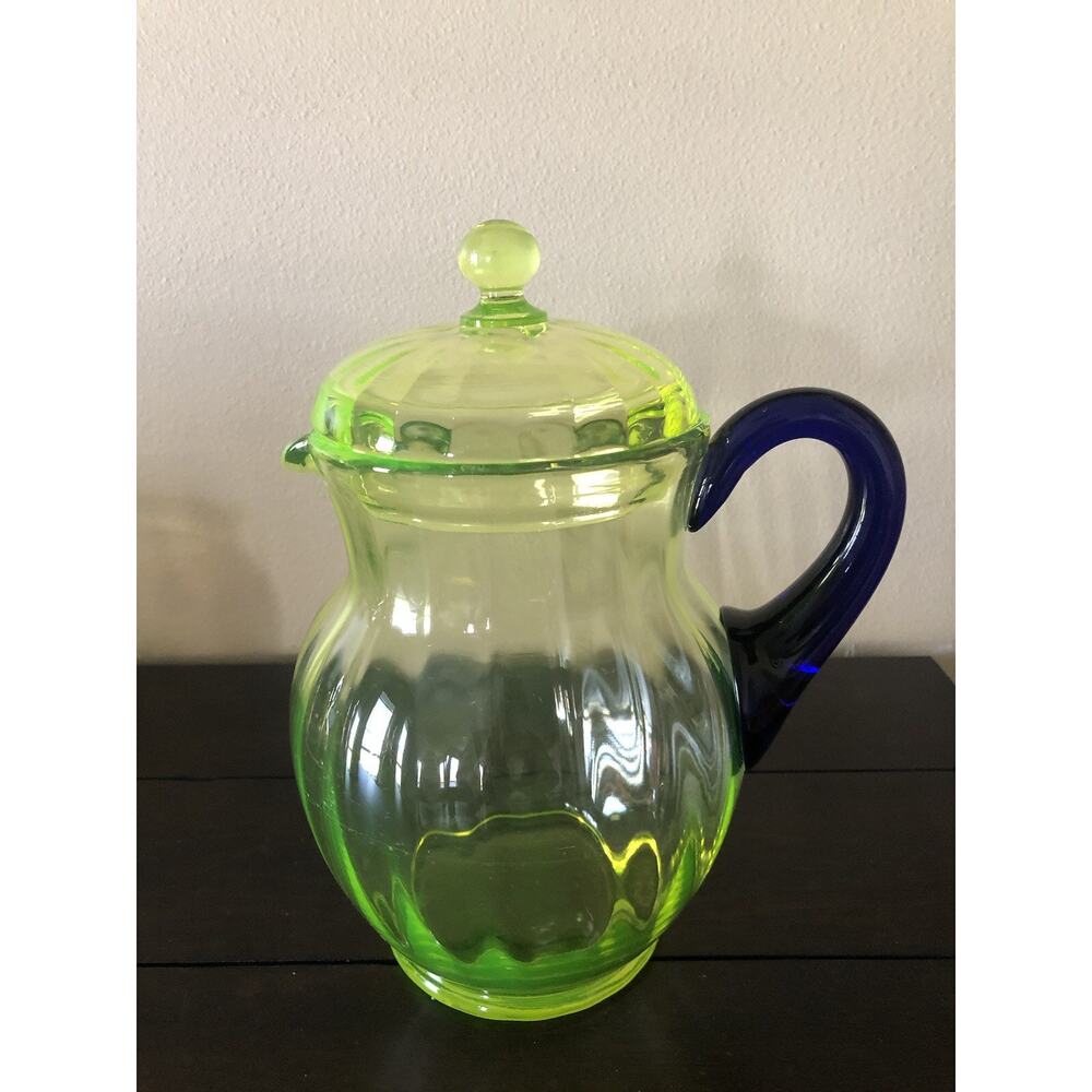 Fenton Uranium Ribbed Vaseline Glass Pitcher